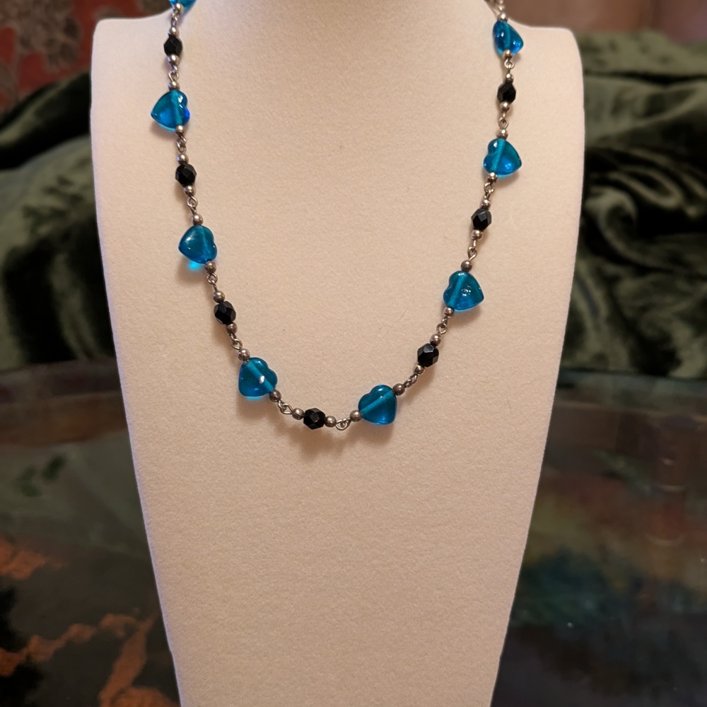 Blue and Black Beaded Necklace